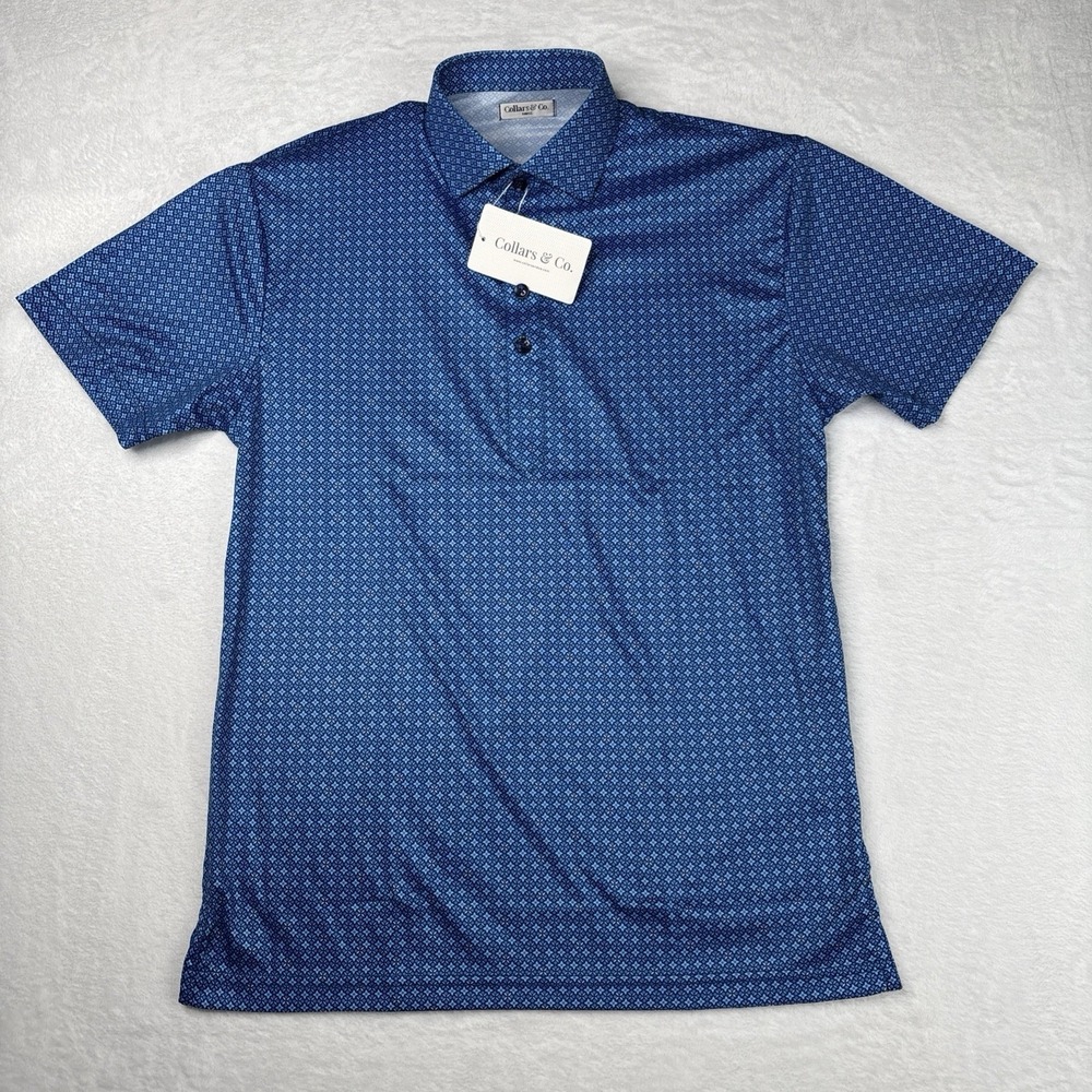 Collars and Co NWT Semi-Spread Collar Polo Lattice Blue - Size Small - Picture 2 of 7